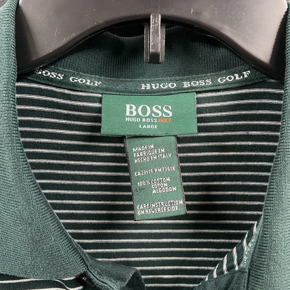 Hugo Boss Polo Shirt‎ Mens Green Large Regular Fit Striped Golf Casual